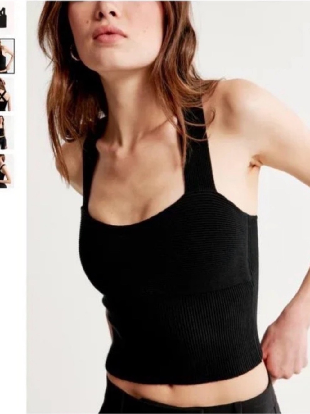 Abercrombie & Fitch Black Ribbed Square-Neck Ottoman Sweater Tank Cross Back